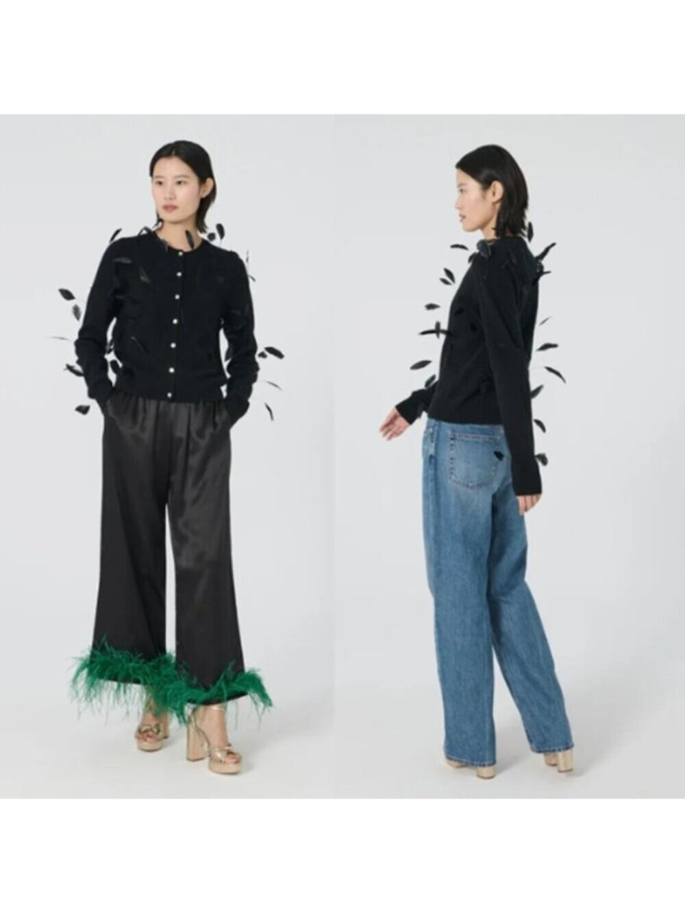 NEW Lingua Franca Button Front Elton Feather Cardigan Sweater Black Size: Medium